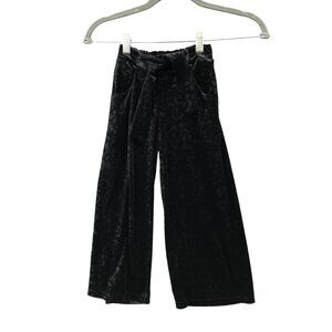 Zara Girls Size 6 Black‎ Velvet Jacquard Wide Leg Pants Tie Waist Dress Pant